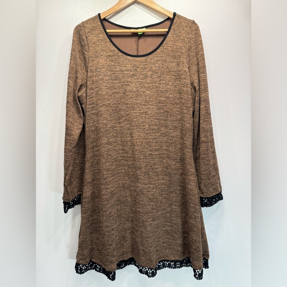 Brown & Black Knit Dress with Black Lace Trim ModCloth Fervour Cottagecore 1X